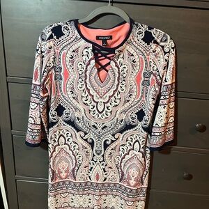 Roz & Ali Vibrant Paisley Lace-Up Dress